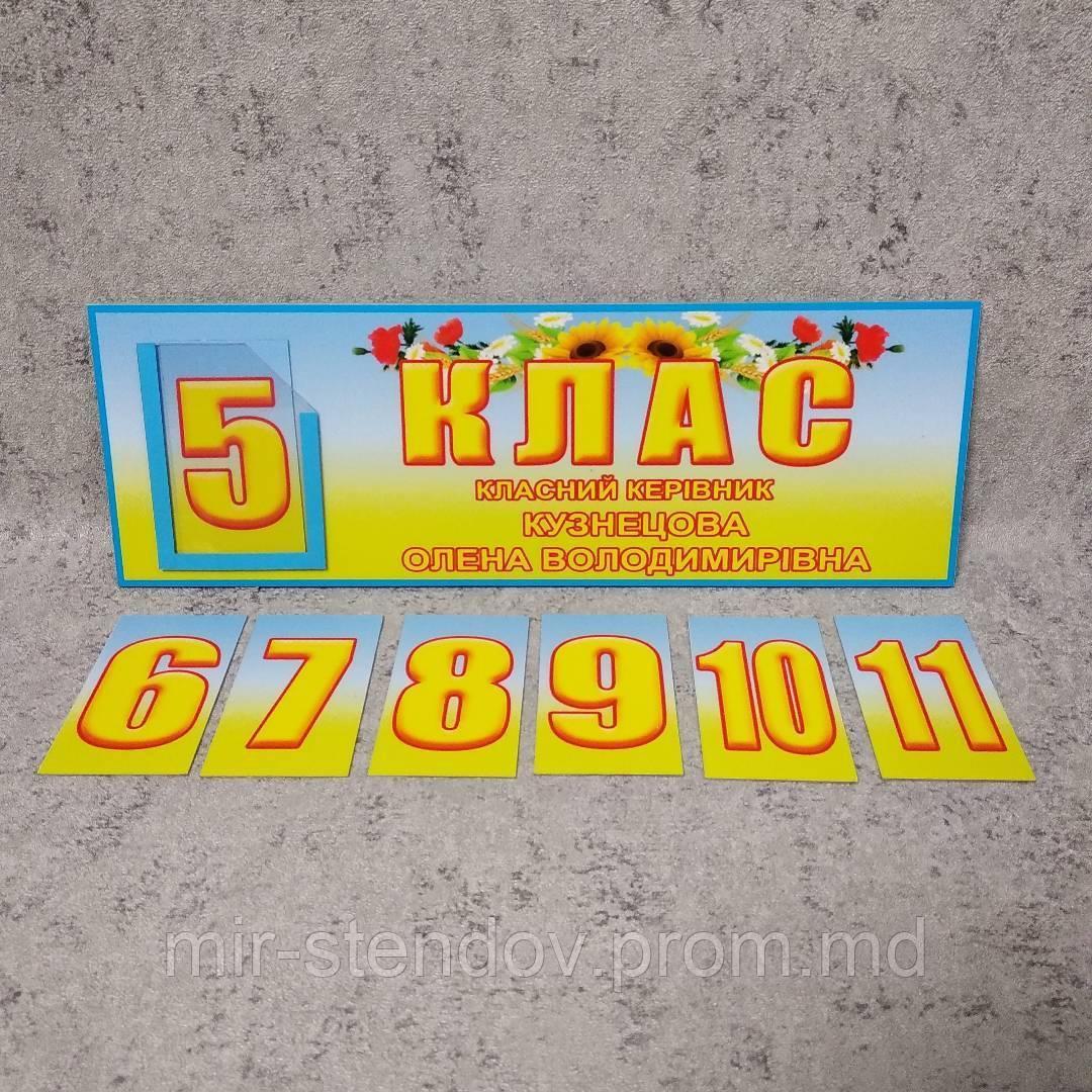 Табличка кабинетная для старших классов с кармашком и вставками, фото 1