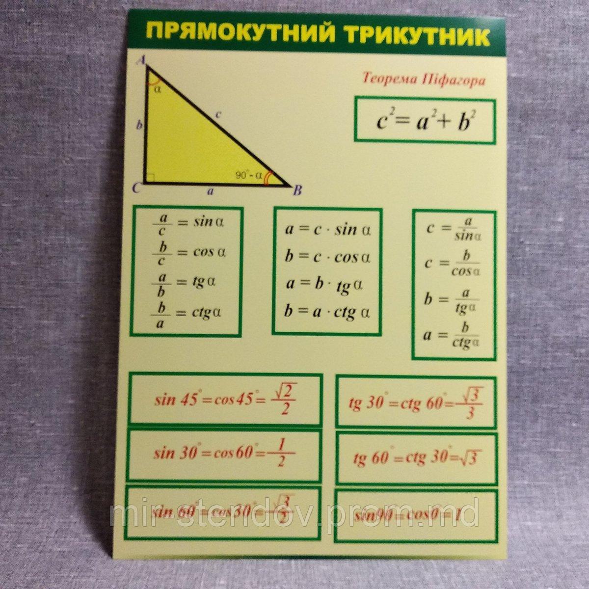 Прямоугольный треугольник. Стенд для кабинета математики - фото 1 - id-p5994231
