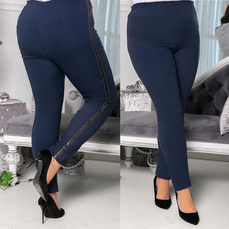 Стильные женские джинсовые лосины джеггинсы с лампасами сбоку, батал большие размеры - фото 1 - id-p10444216