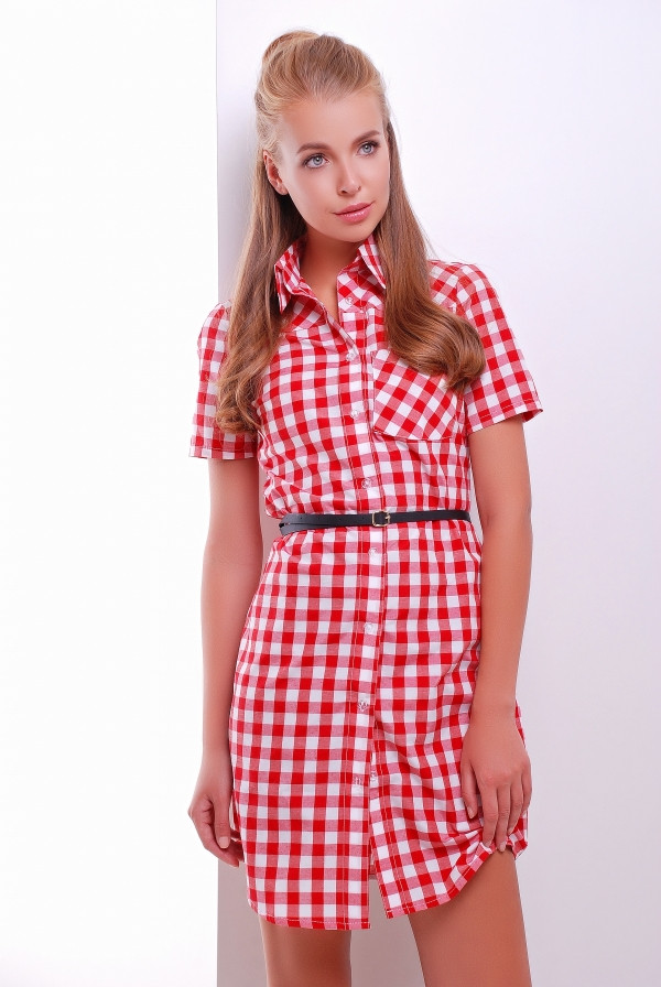 Платье-рубашка 1786 красно-белый - фото 1 - id-p10444391