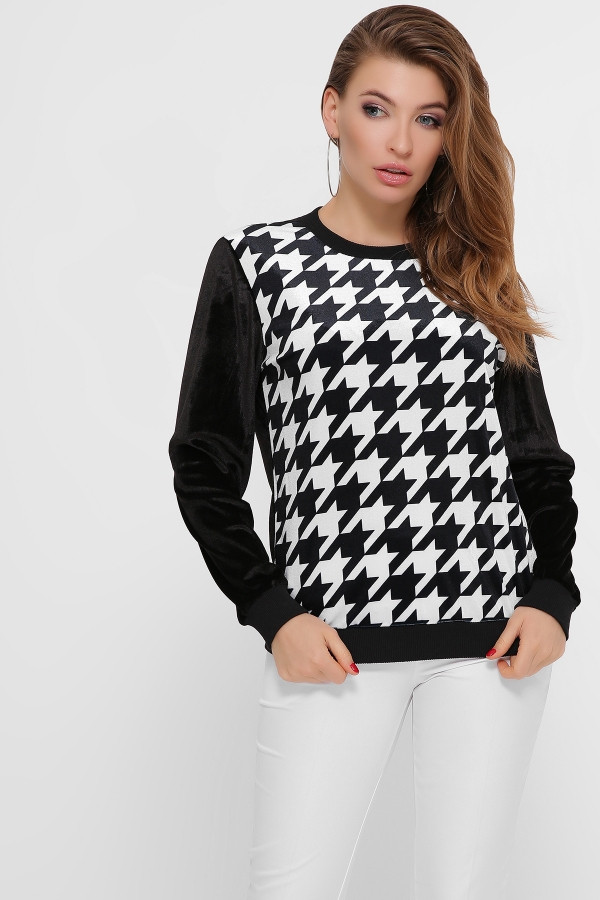 Лапка черно-белая Свитшот №2 велюр д/р черный - фото 1 - id-p10444589