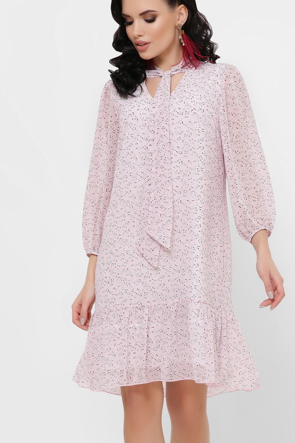 Платье Малика д/р розовый-цветы м. - фото 1 - id-p10444603