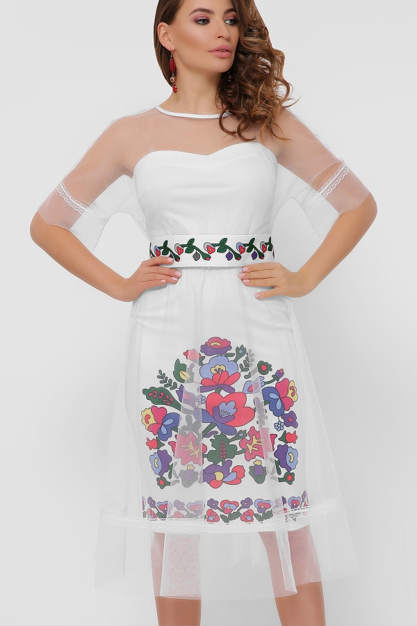 Цветочный орнамент платье Уна б/р белый - фото 1 - id-p10444612