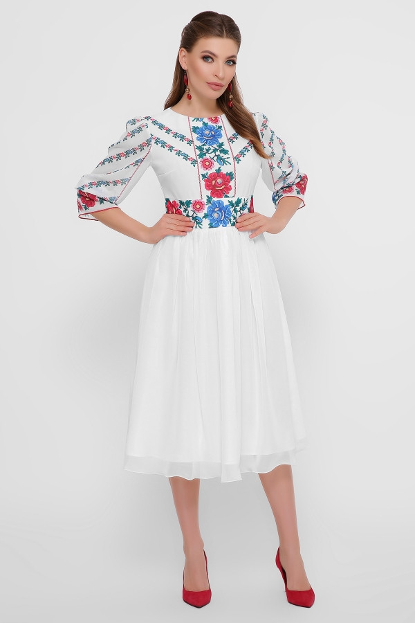 Цветы-орнамент платье Сария 3/4 белый - фото 1 - id-p10444617