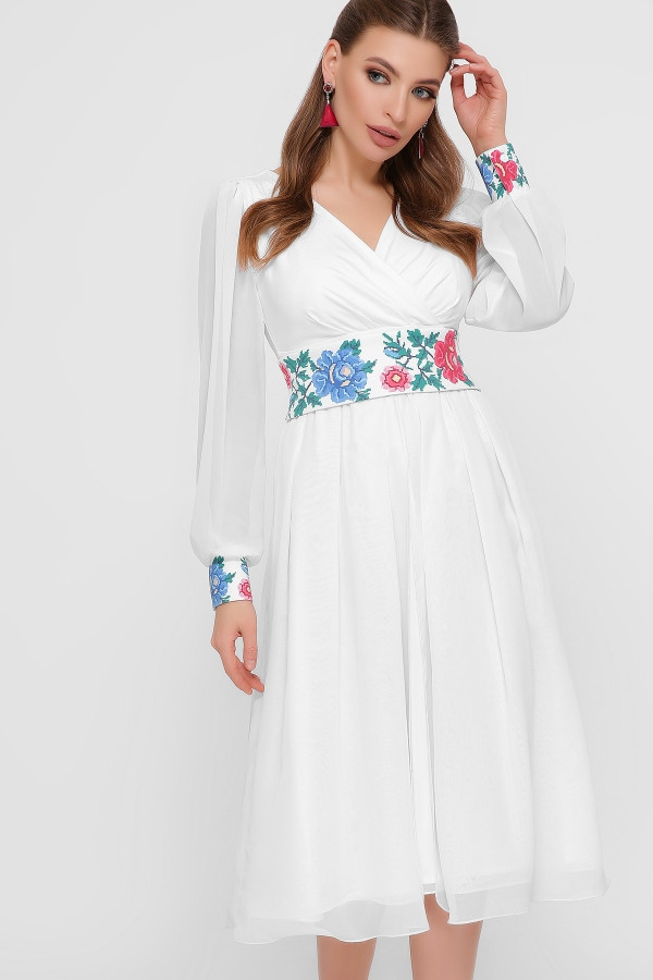 Цветы-орнамент платье Лианна д/р белый - фото 1 - id-p10444736
