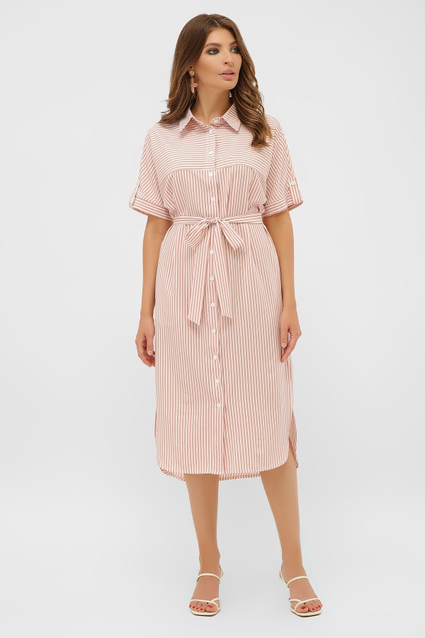 Платье-рубашка Дарья к/р персик-полоска - фото 1 - id-p10444785