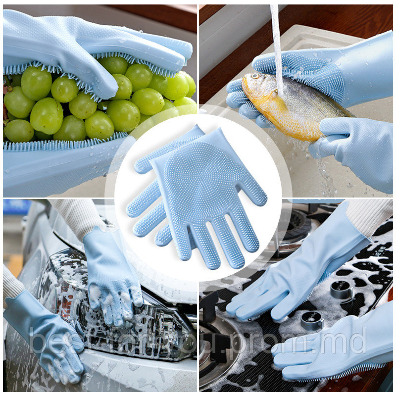 Силиконовые многофункциональные перчатки-щетки для мытья посуды - фото 1 - id-p5753354