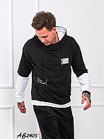 Мужская стильная спортивная кофта батник с капюшоном-хомутом, имитация двойки