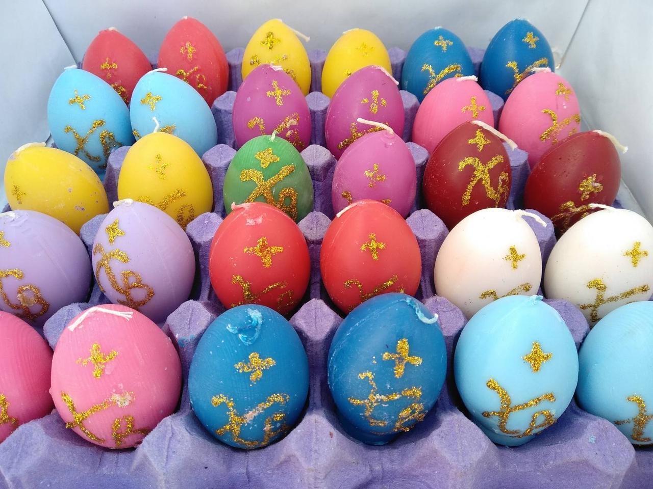 Свечи декоративные Пасхальные яйца цветные ХВ 6,5*4 см - фото 1 - id-p10449565