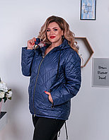 Женская стеганная в робмик весенняя куртка на синтепоне, с капюшоном, батал большие размеры