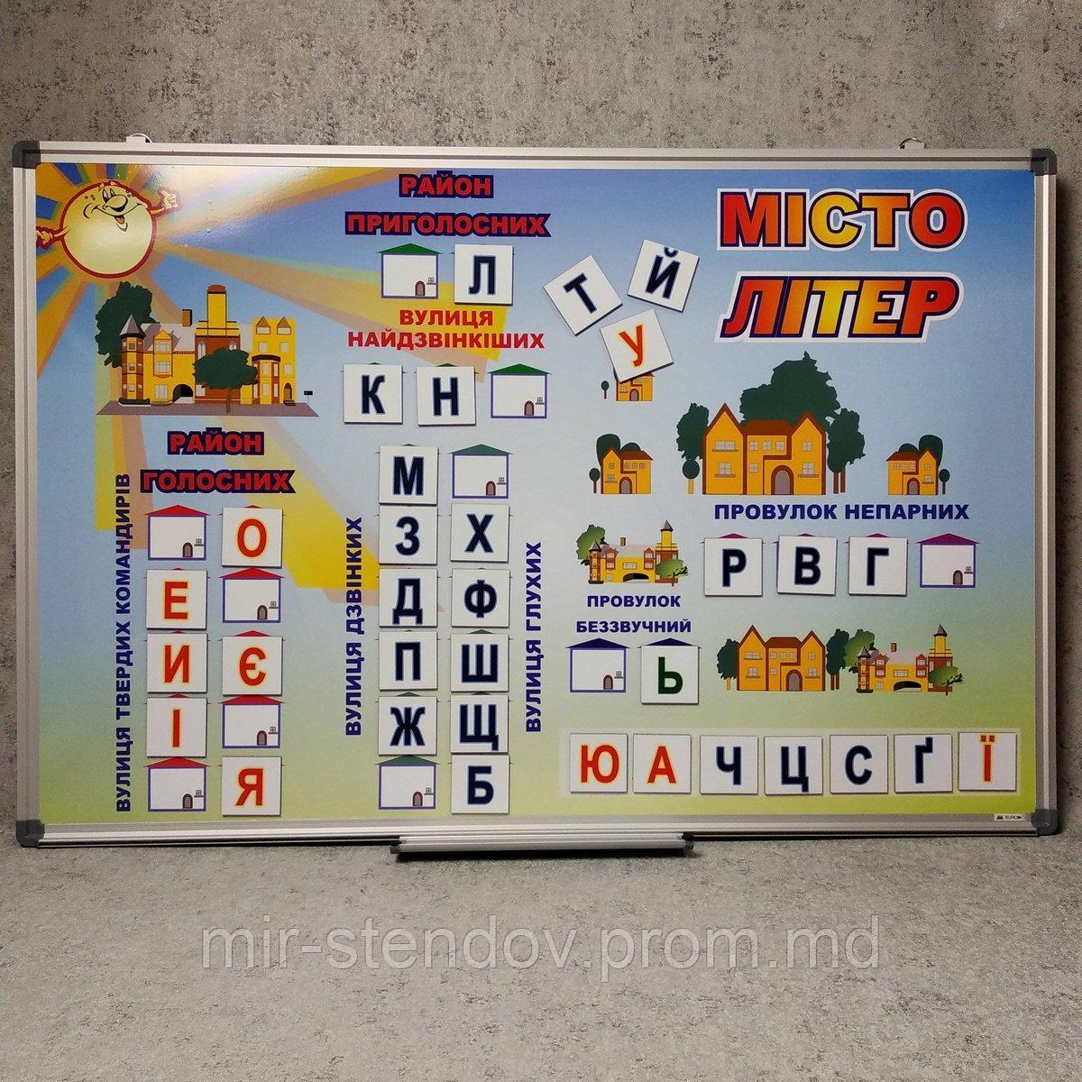 Магнитно-маркерная доска с магнитными карточками "Город букв" (Набор), фото 1