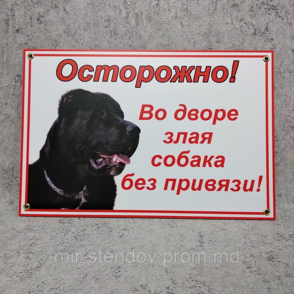 Табличка Осторожно, во дворе злая собака без привязи (Алабай чёрный) - фото 1 - id-p10419550