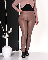 Женские стильные зауженные кожаные брюки, со стрелками спереди, норма и батал большие размеры