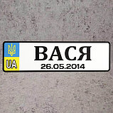 Именной Номер на коляску с датой рождения и городом (Герб UA) 28х8 см, фото 2