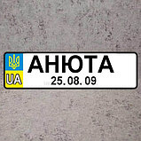 Именной Номер на коляску с датой рождения и городом (Герб UA) 28х8 см, фото 3