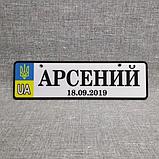 Именной Номер на коляску с датой рождения и городом (Герб UA) 28х8 см, фото 10