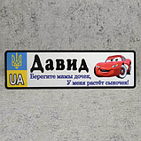 Номер на коляску с именем сыночка  "Берегите мамы дочек...".  (UA Герб ) "Маквин" 28х8 см, фото 10
