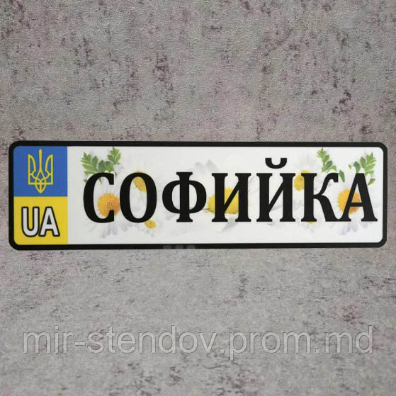 Номер на коляску с именем ребёнка.  (UA Герб ) "Ромашки" 28х8 см, фото 1