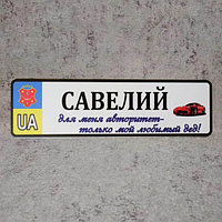 Номер на коляску с именем ребёнка "Для меня авторитет - любимый дед" (Герб Города UA) "Машинка"