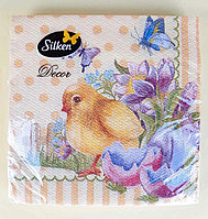 Салфетки пасхальные бумажные Silken цыпленок с бабочками 2 слоя 16 штук