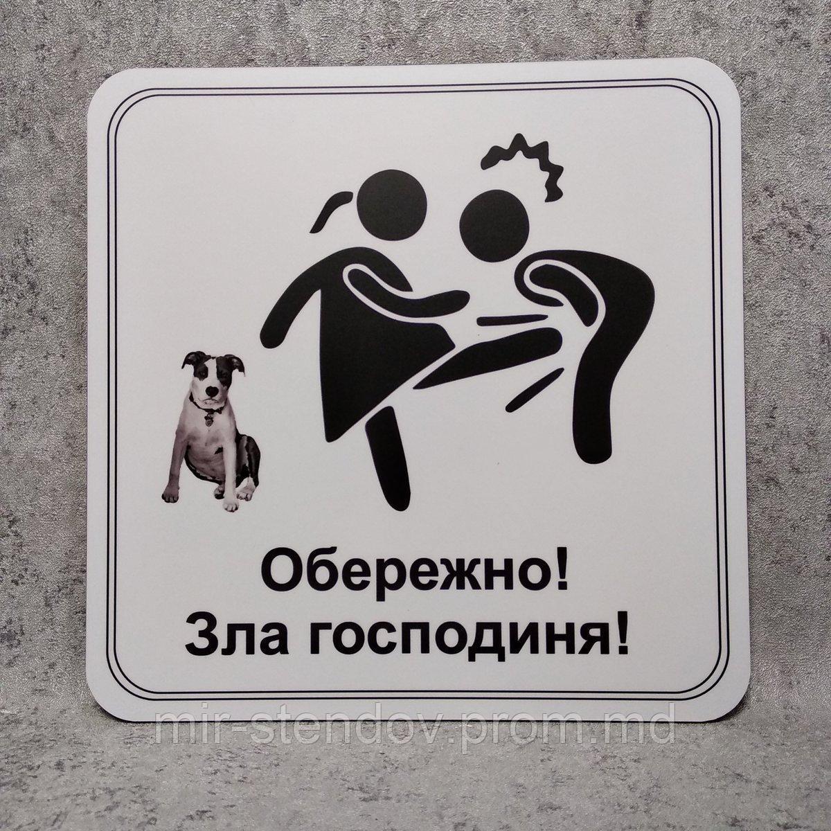 Табличка прикол "Осторожно! Злая хозяйка." (Американский стаффордширский терьер), фото 1