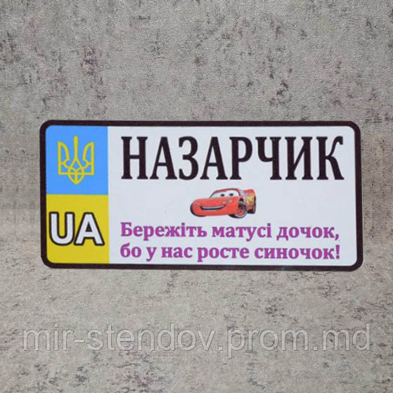 Номер на коляску с именем сыночка  "Берегите мамы дочек...".  (UA Герб ) "Маквин" 20х10 см, фото 1