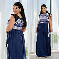 Летнее длинное платье в пол с полосатым принтом сверху и поясом, батал большие размеры