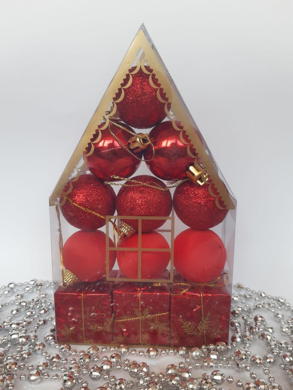 Новогодние игрушки на елку Набор Домик красный 12 штук - фото 1 - id-p10117678