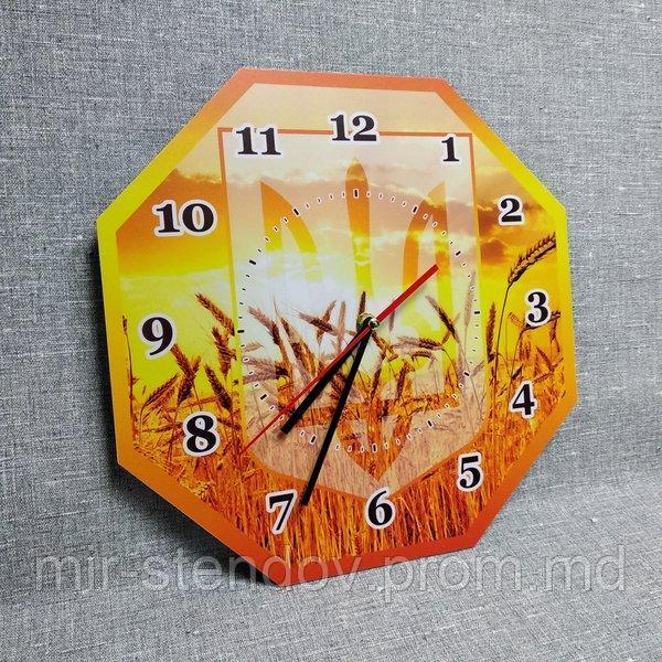 Настенные часы с гербом Украины и пшеницей 35х35 см - фото 1 - id-p5995288