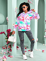 Молодежная женская кофта свитер худи с капюшоном и карманом "кенгуру" в расцветке радужная "варенка"