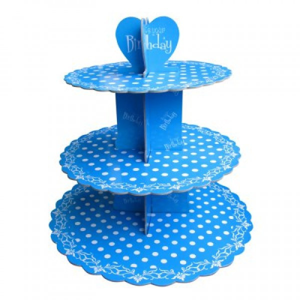 Стенд трёхъярусный картонный круглый для капкейков синего цвета с горошком (шт) Империя Посуды EMP_0322 - фото 1 - id-p10468930