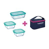 Набор емкостей для еды Luminarc Keep'n'Box (2x380мл квадр. + 820мл прям.) 3 пр + сумка P8001