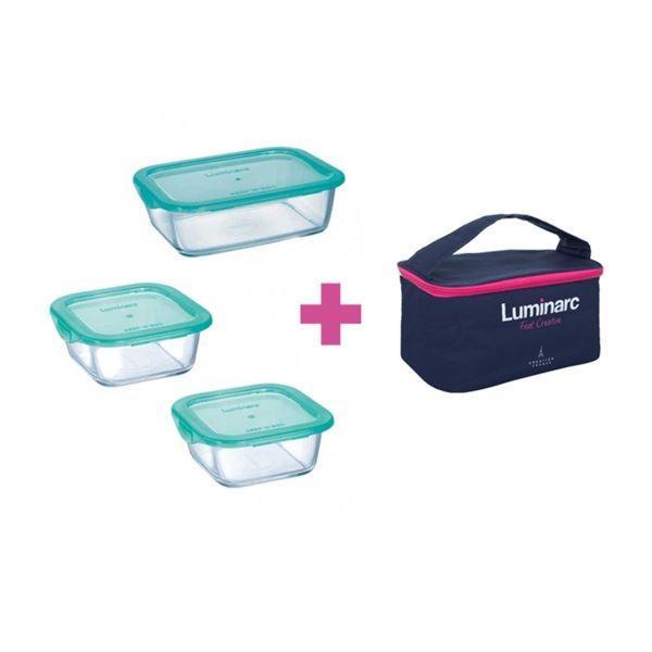 Набор емкостей для еды Luminarc Keep'n'Box (2x380мл квадр. + 820мл прям.) 3 пр + сумка P8001 - фото 1 - id-p10463116