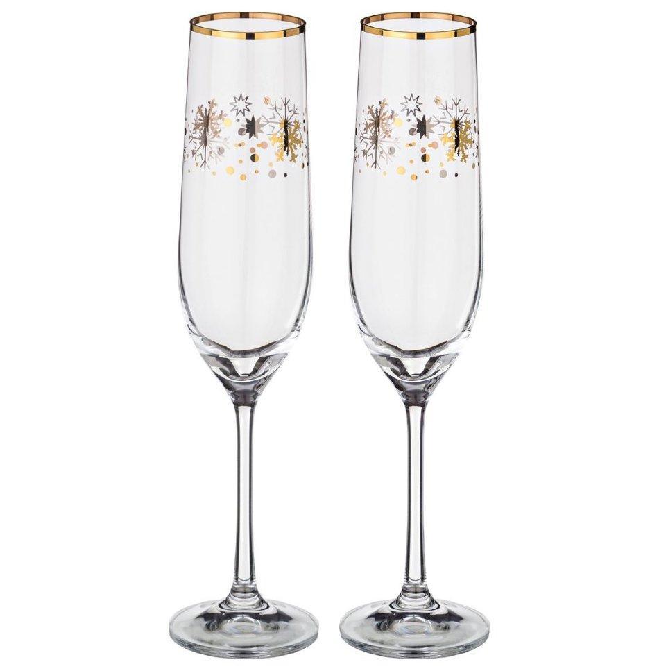 Набор бокалов для шампанского Bohemia Viola Золотые снежинки 190 мл 2 пр (S1137) b40729-S1137 - фото 1 - id-p10470324