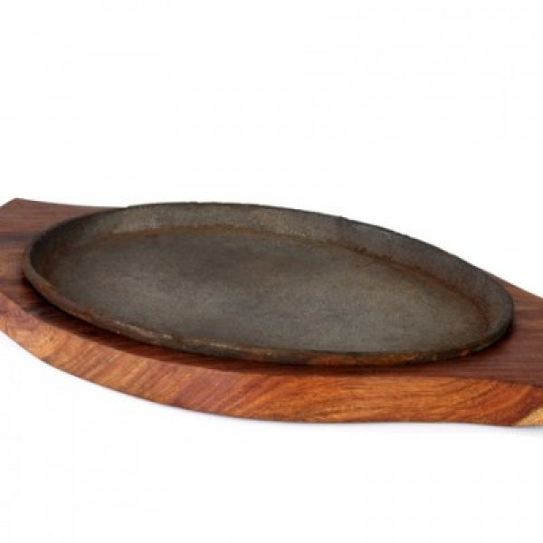 Сковорода чугунная овальная на деревянной подставке 240*140 мм (шт) Империя Посуды EMP_6030 - фото 1 - id-p10468382