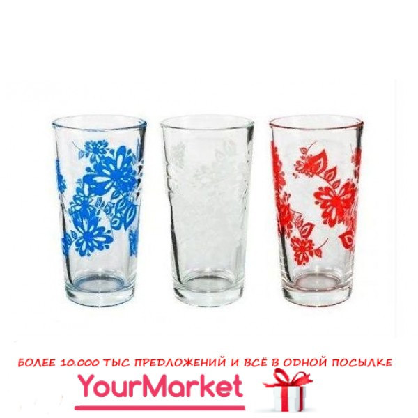 Набор стаканов высоких Flower mix 200 мл 6 пр 3 цвета в ассортименте 86003778 - фото 1 - id-p10467294