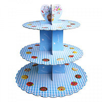 Стенд трёхъярусный картонный круглый для капкейков голубого цвета (шт) Империя Посуды EMP_0319