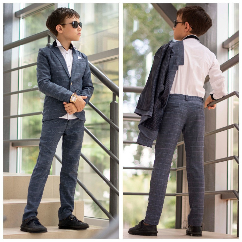 Стильный классический детский костюм для мальчика: пиджак и штаны в крупную клетку - фото 1 - id-p10471319