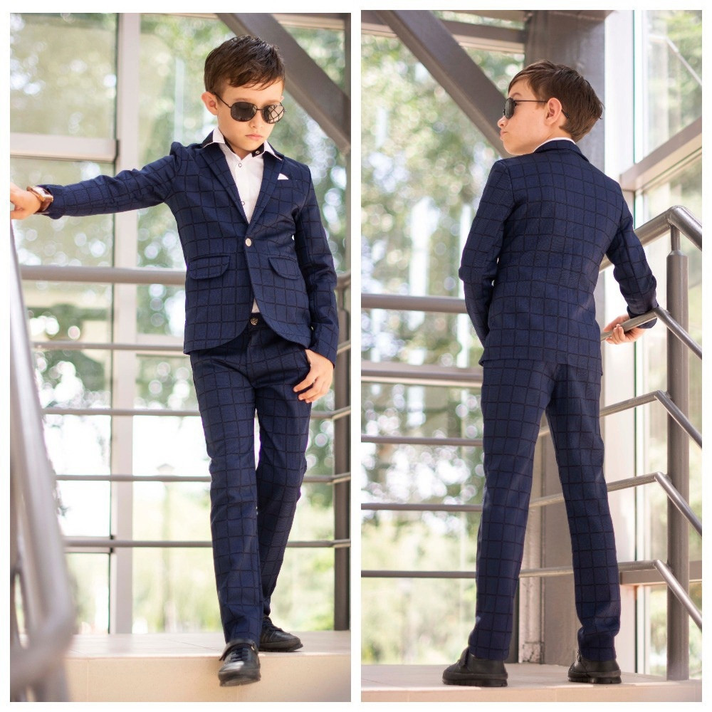 Стильный классический детский костюм для мальчика: пиджак и штаны в крупную клетку - фото 1 - id-p10471320