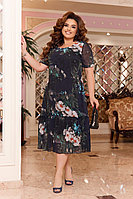 Летнее легкое двухслойное шифоновое платье с в воланом по подолу, цветочный принт, батал большие размеры