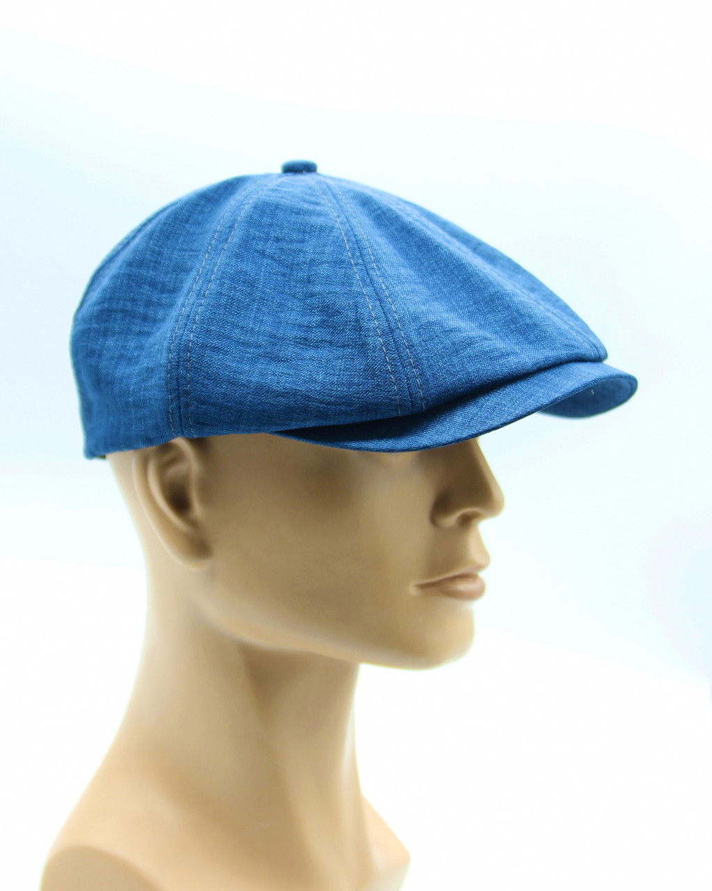 Мужская летняя кепка восьмиклинка синяя из льна - фото 1 - id-p10480198