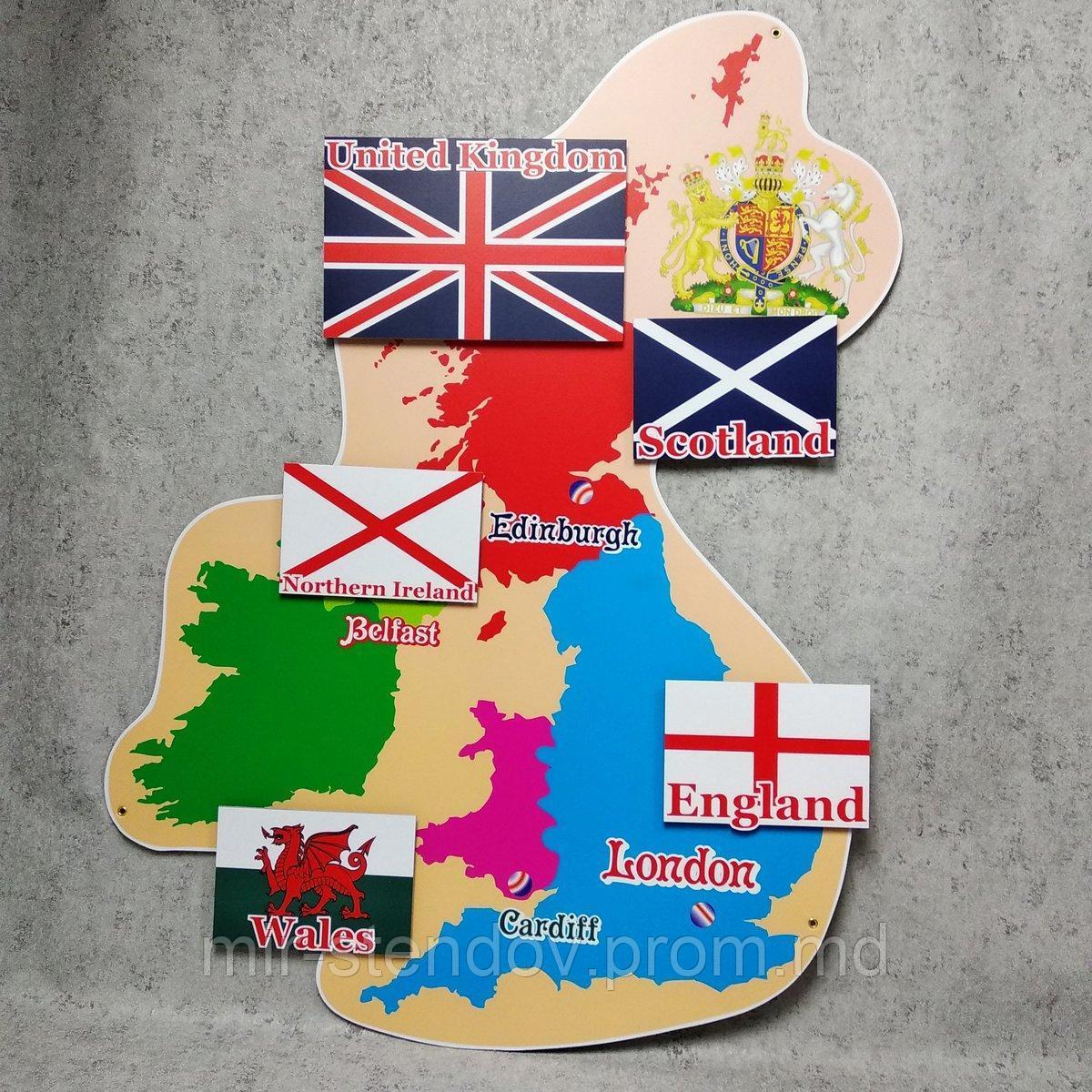 Great Britain карта с накладными флагами - фото 1 - id-p4425147