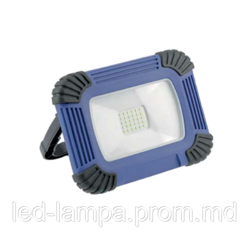 Светодиодный LED прожектор GTV, 10W, 6400K, IP54, с аккумулятором, пластик + стекло, синий, RA 80, ONYX - фото 1 - id-p10480507