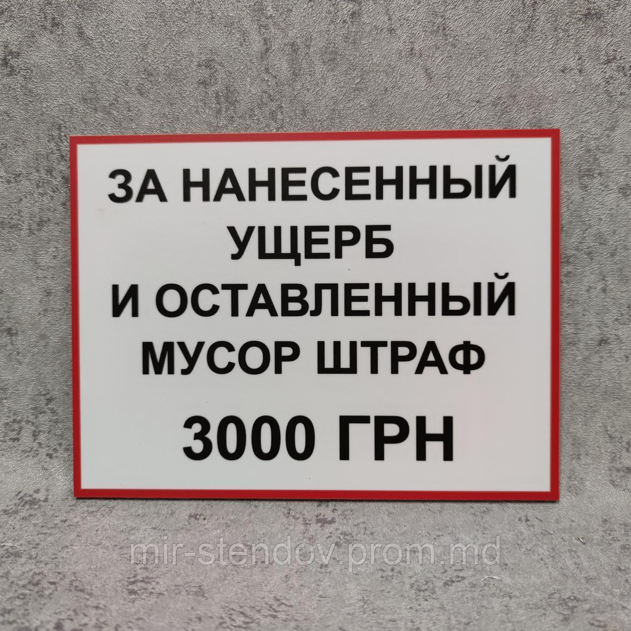 За нанесённый ущерб и оставленный мусор штраф.Табличка, фото 1