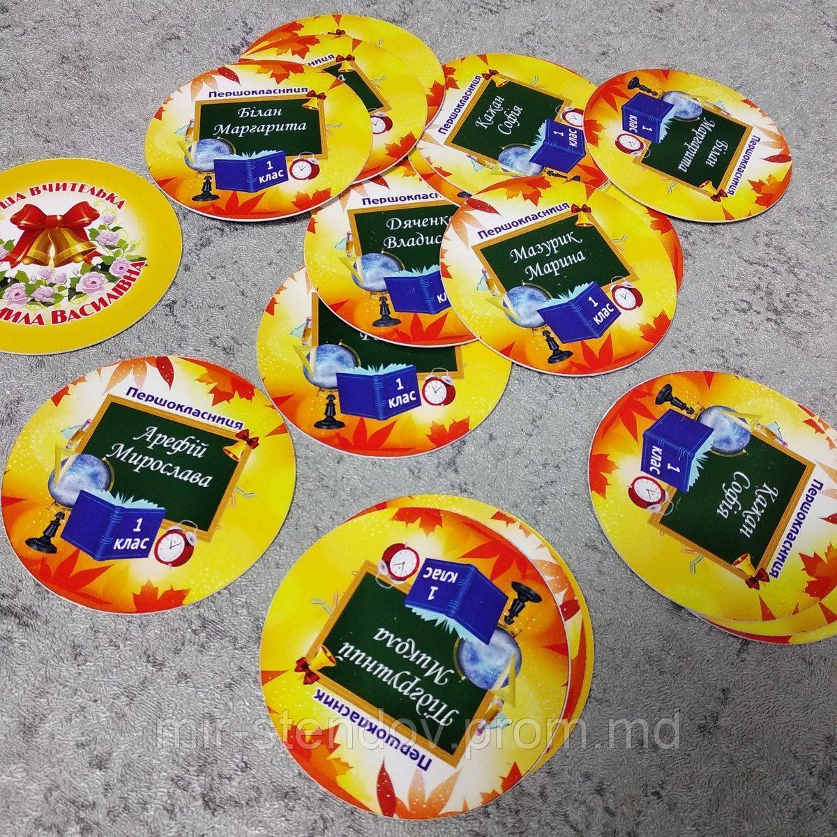 Изготовление памятных надписей для обратной стороны значков с розетками, фото 1