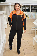 Женский прогулочный спортивный костюм: кофта с капюшоном и штаны с манжетами, норма и батал большие размеры