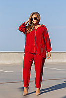 Женский удобный костюм: просторные кофта на змейке с капюшоном и штаны, батал большие размеры