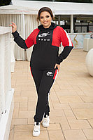 Женский прогулочный спортивный костюм: кофта с капюшоном и штаны с манжетами, батал большие размеры