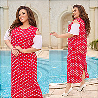 Летнее длинное приталенное платье с рукавами крылышками и разрезом сзади, батал большие размеры