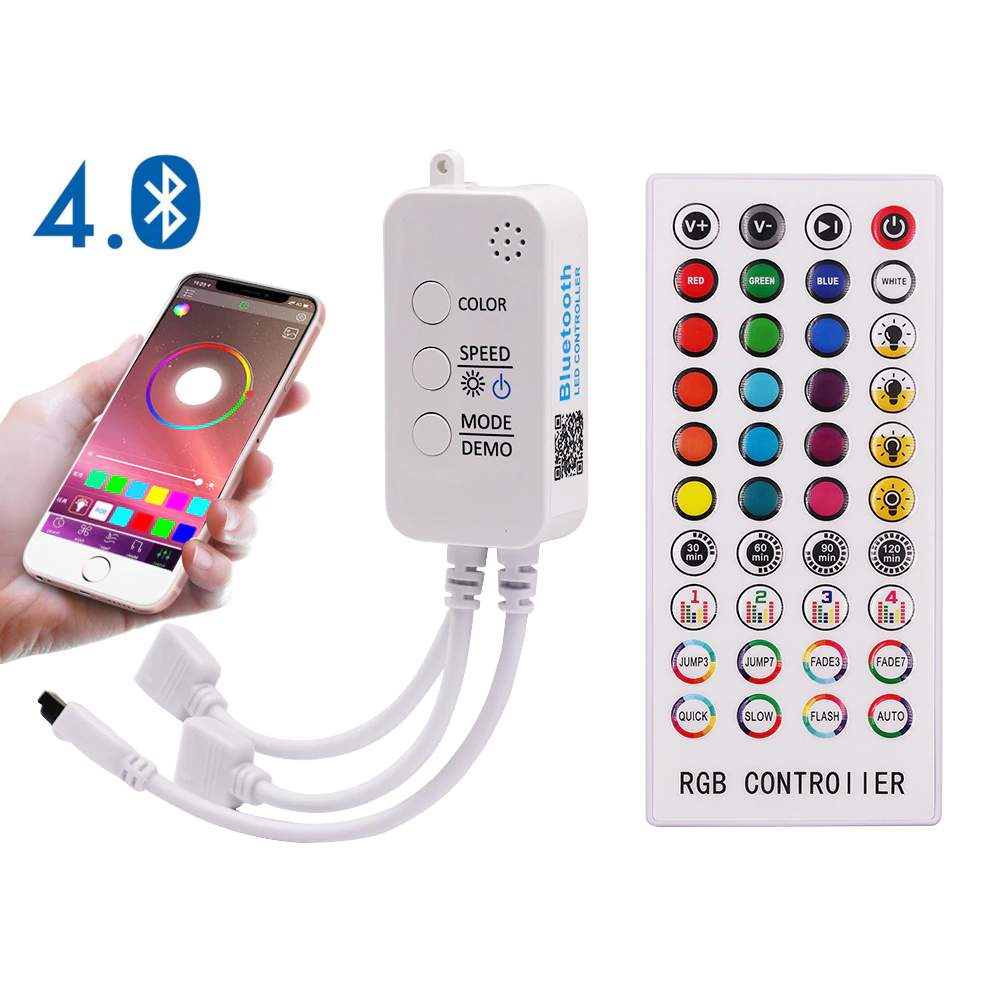 Bluetooth RGB контроллер 12A 144W 5-24V с микрофоном и ИК пультом на 40 кнопок - фото 1 - id-p10370739